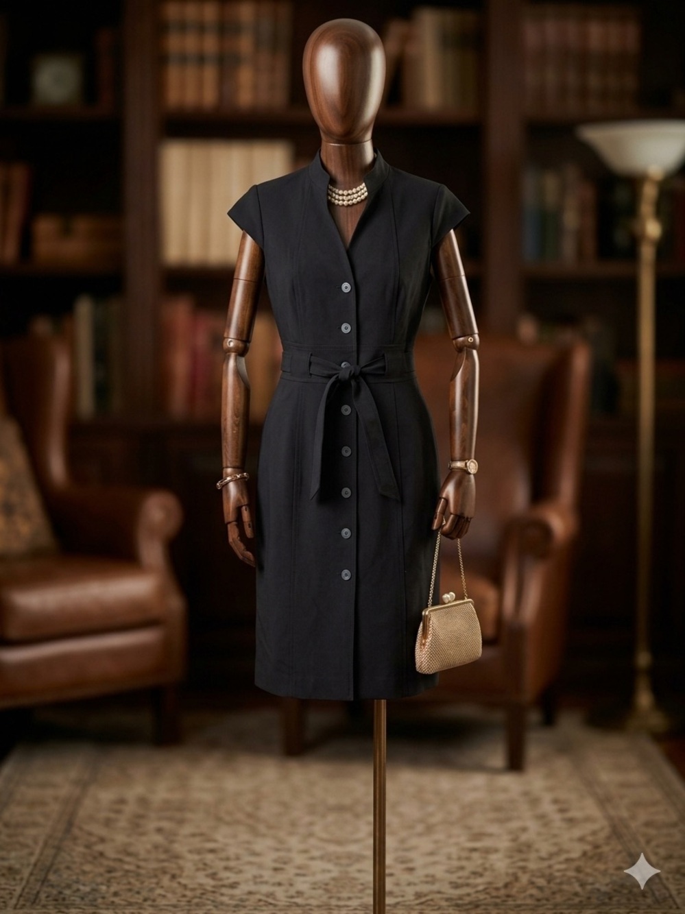 Calvin Klein Black Button-Front Belted Sheath Dress - Size 14